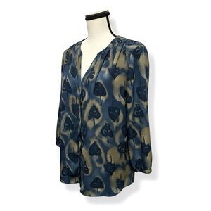 NYDJ V-Neck Tunic Sz PL Navy Green Leaf Print 3/4 Sleeve